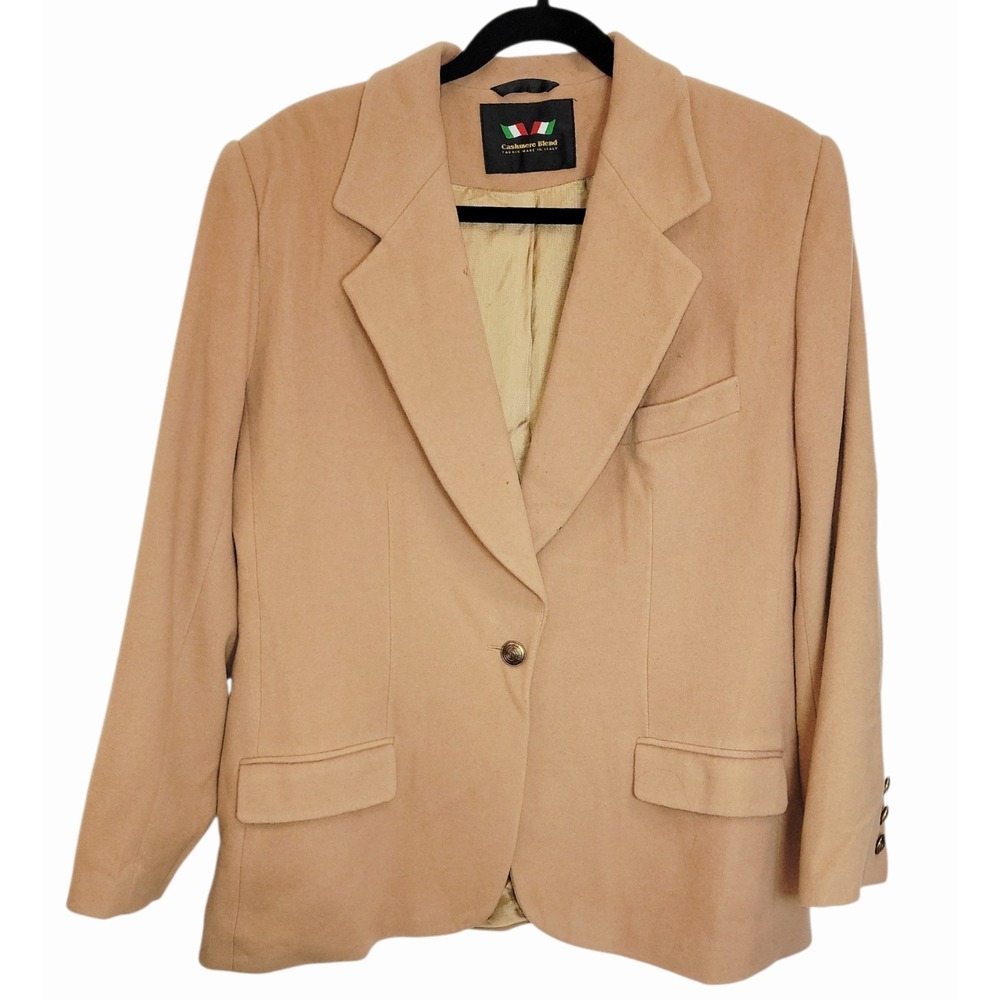 Giorgio Sant Angelo Women's Camel Wool Cashmere‎ Blazer 14 Jacket Italy Fabric